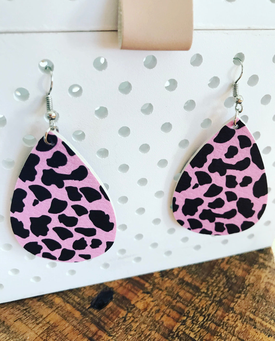 Pink Leopard Print Tear Drop Earrings