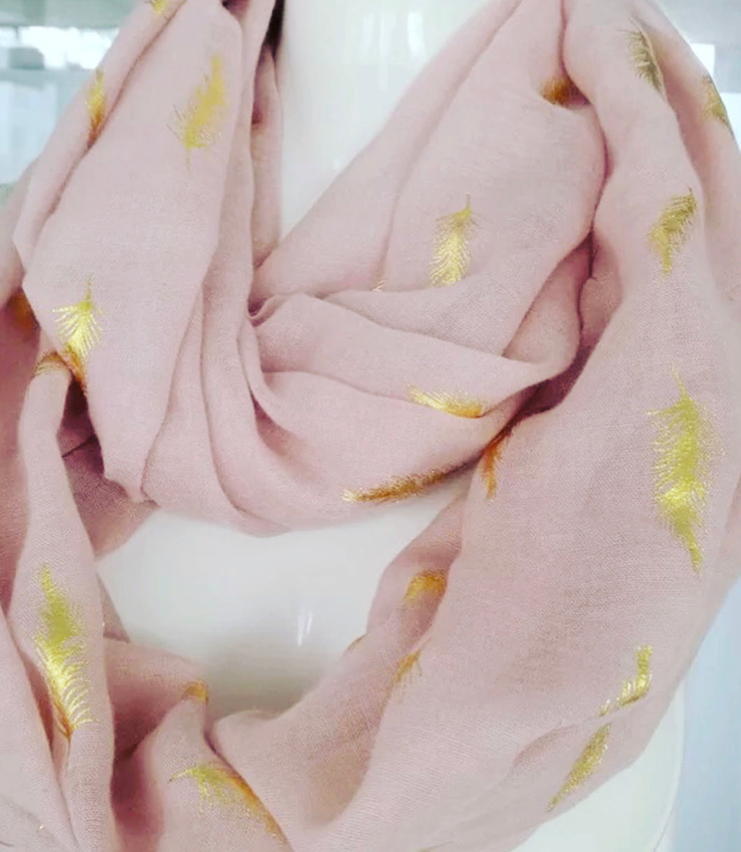 Gold Feather Foil Scarf - Dusky Pink